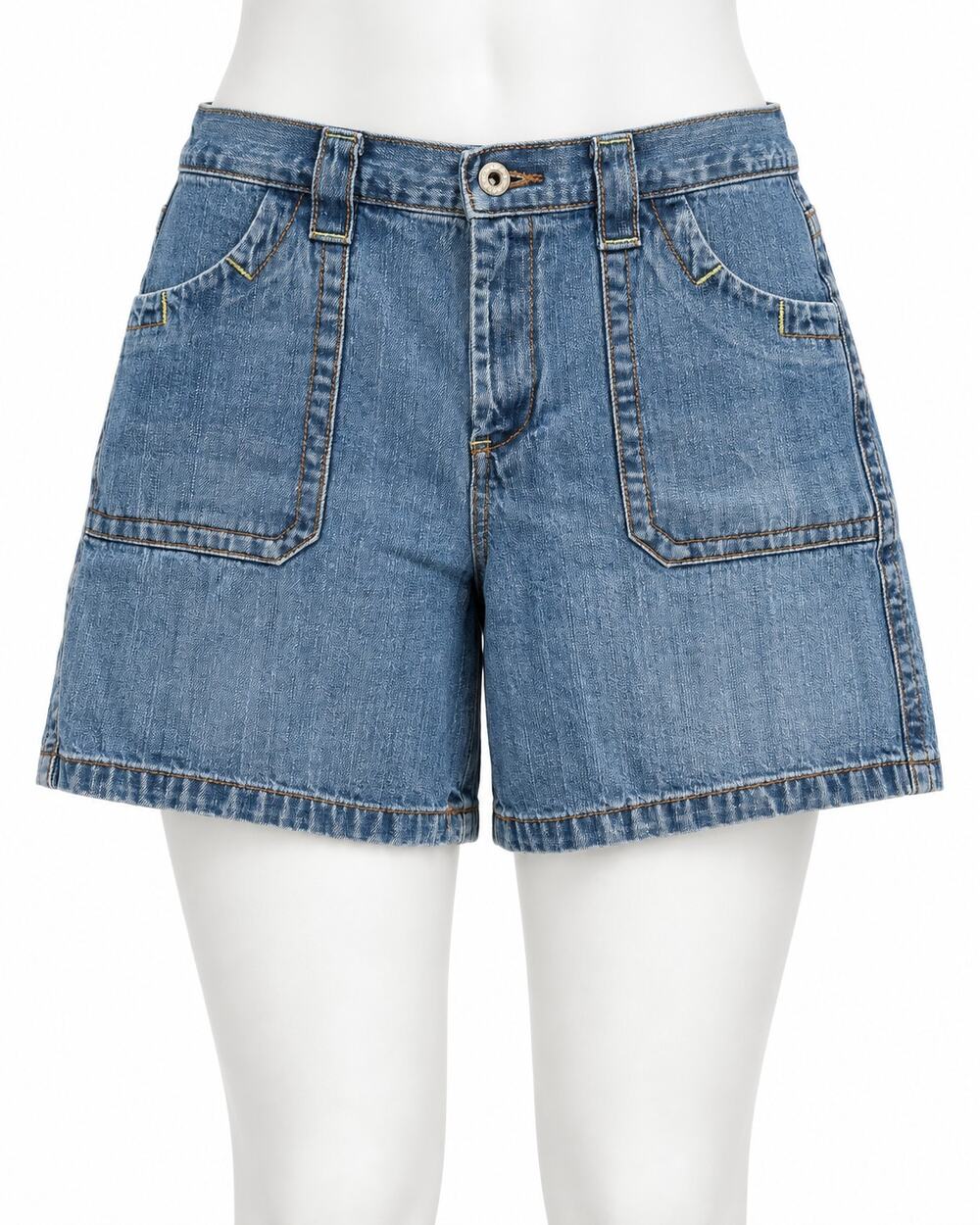 Faded Glory Denim Shorts Patch Pocket Mid Rise Blue Jean Womens Size 14